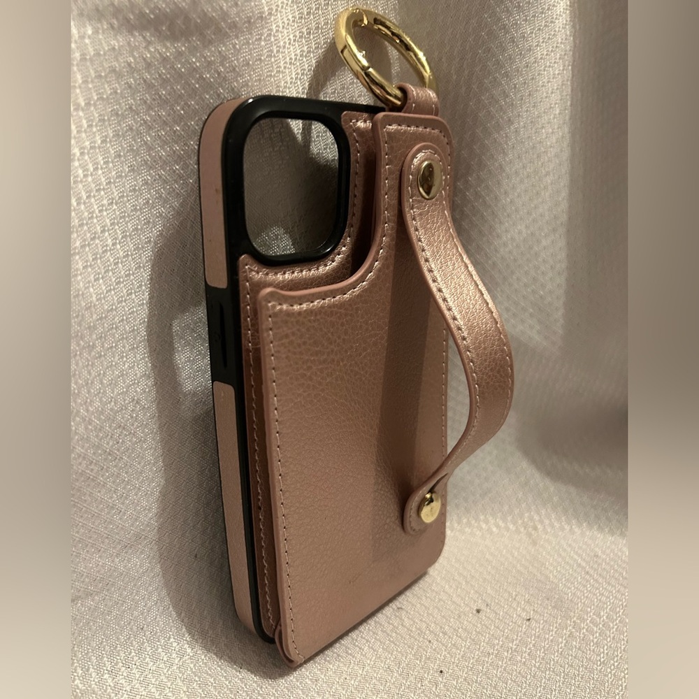 Rose Gold iPhone 14 Case with Strap & Expandable Wallet